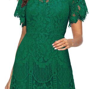Women's Floral Lace Cocktail Dress V-Back Short Sleeve Above Knee